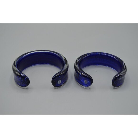 Cobalt Blue Glass Cuff Bracelets & Pendant Signed RWG Jewelry Set Ocean Sea - Picture 2 of 10